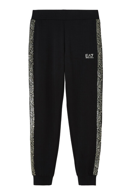 EA7 JOGGERS LOGO SERIES SEQUIN EMBROIDERY:White :XS